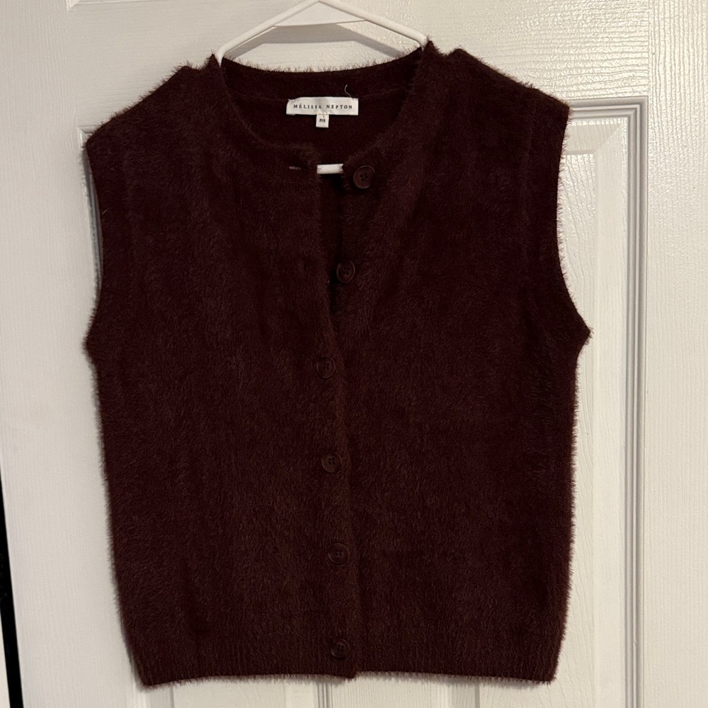 MELISSA NEPTON Dark Brown Fuzzy Sleeveless Button Vest